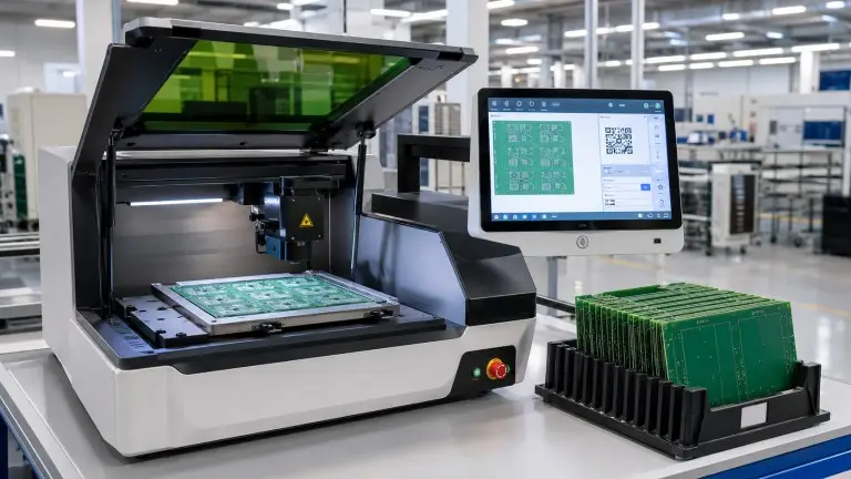 Offline standalone PCB laser marking workstation for batch processing and prototyping